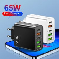 65W Зарядно устройство 5 порта Бързо зареждане 3.0 PD 3.1A USB Type C, снимка 1 - Оригинални зарядни - 43788299