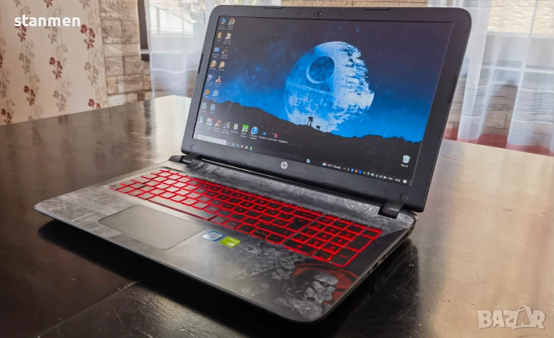 Продавам лаптоп HP StarWars/FullHDмат15.6сКам/4х2.3GhzThr/ssd512gb/8gb/nVidia940m/Св.Клав/НоваБат/Пр, снимка 1