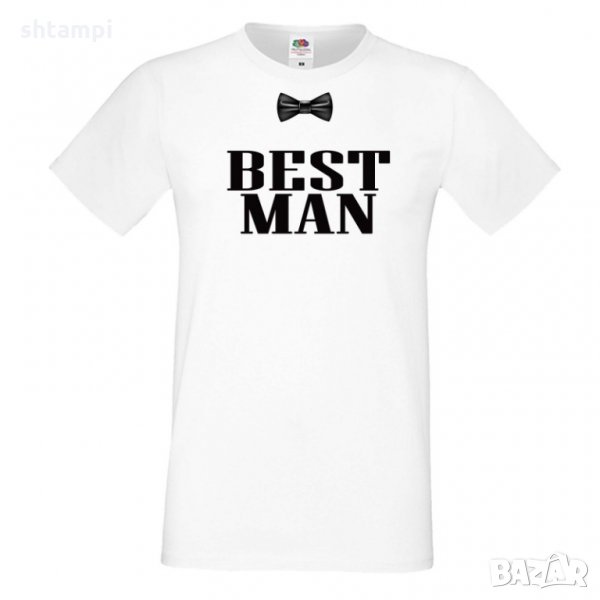 Мъжка тениска за ергенско парти BEST MAN bowtie за КУМ с папионка, снимка 1