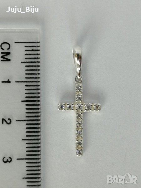 Нов сребърен кръст с камъни цирконий, снимка 1