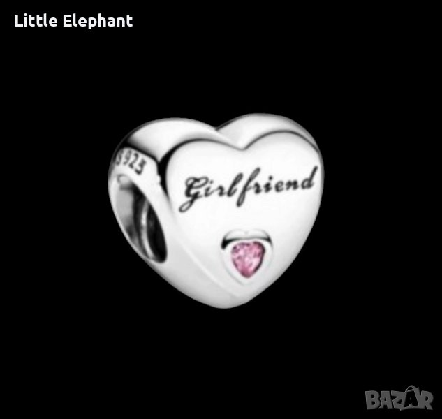 Сребърен елемент Пандора,сърце"Girlfriend"/нов, снимка 1