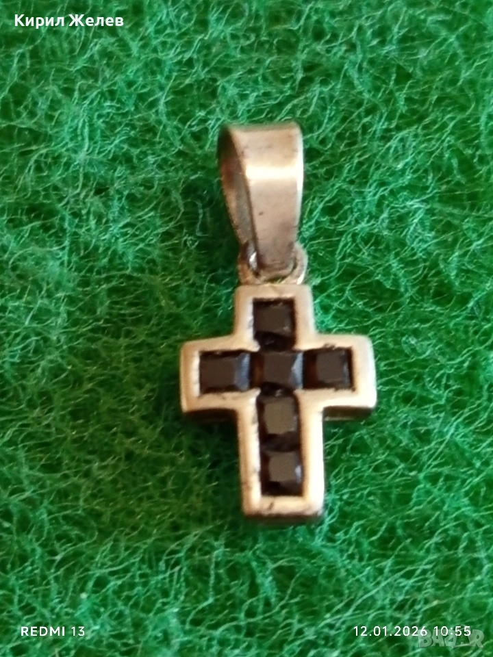 Класически сребърен кръст с инкрустирани камъни Турмалин майсторска ръчна изработка 52561, снимка 1