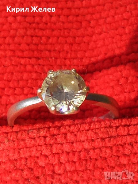 СКЪПОЦЕНЕН СРЕБЪРЕН Тип ГОДЕЖЕН ПРЪСТЕН ВИСОКА ПРОБА СРЕБРО с ФАСЕТИРАН ИСКРЯЩ ЦИРКОН 40325, снимка 1