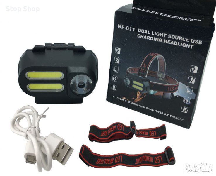 Челник LED+2COB 650LM 4 режима 90° USB водоустойчив, снимка 1