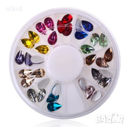 Цветни капки капка камъни камъчета кутийка декорация за нокти маникюр, снимка 1