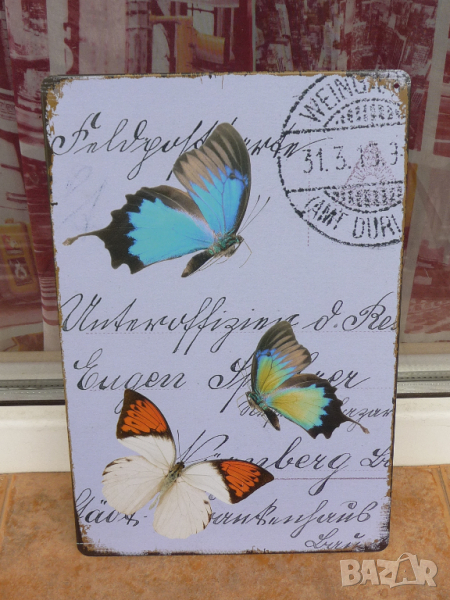 Метална табела пеперуди цветни летят животни свят въздух, снимка 1