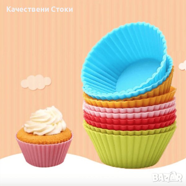 🧁 Комплект от 12 броя силиконови незалепващи форми за мъфини, снимка 1