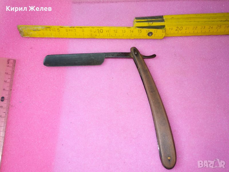 Старинен РЯДЪК с ЩЕМПЕЛ на ОСТРИЕТО - Бранор - КОЛЕКЦИОНЕРСКИ БРЪСНАЧ с ДЪРВЕНА ДРЪЖКА 12438, снимка 1