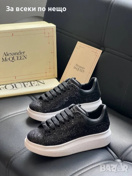 Alexander McQueen Дамски Черни Блестящи Маратонки С Бяла Подметка👟Дамски Спортни Обувки Код E451, снимка 1