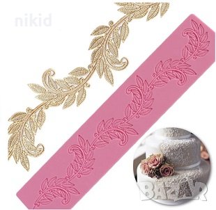 Дълъг клон с листа силиконов молд за сладка захарна дантела - за украса декорации на торта гъмпейст, снимка 1