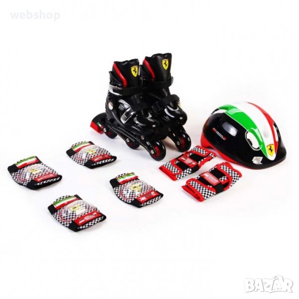 Комплект ролери, каска и протектори Ferrari за деца, 33-36 номер – черен, снимка 1