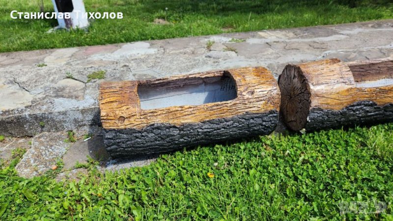 Градински кашпи от щампован бетон имитация на дърво, снимка 1