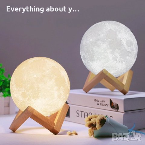 3D лампа със стойка Луна с активиране чрез почукване, снимка 9 - Настолни лампи - 32385681