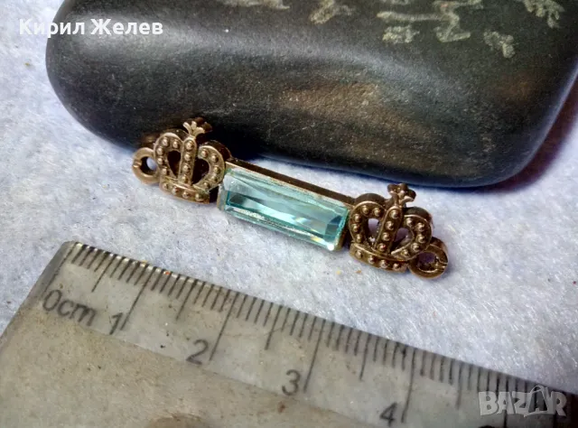 СТАРА АРИСТОКРАТИЧНА МЕСИНГОВА АРТ АПЛИКАЦИЯ с ФАСЕТИРАН СИН КРИСТАЛ 48758, снимка 5 - Антикварни и старинни предмети - 48842223