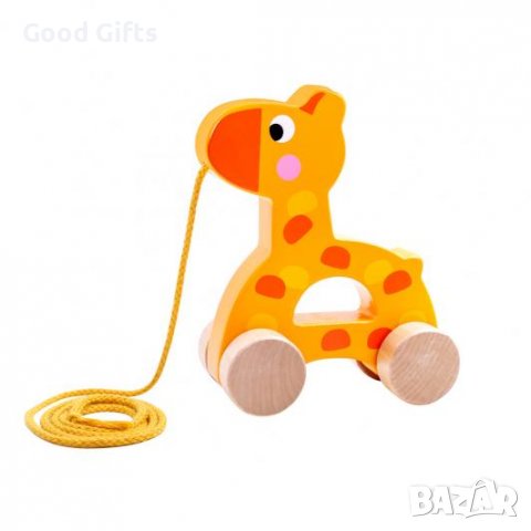 ДЪРВЕНА ИГРАЧКА ЗА ДЪРПАНЕ ЖИРАФ