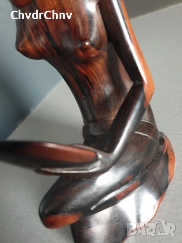 19см ръчна дърворезба статуетка/еротика/азиатска дървена скулптура/фигура на гола жена с огледало, снимка 6 - Статуетки - 52905614