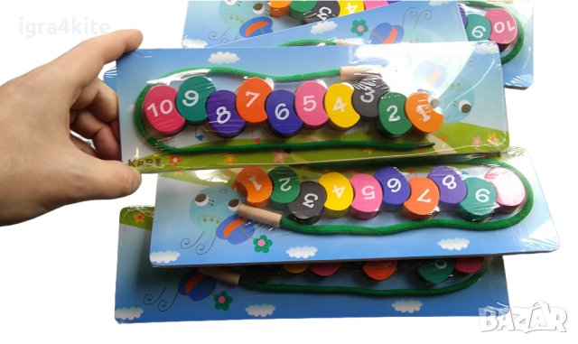 Дървени числа Гъсеничка с връв за нанизване / детска игра от дърво, снимка 2 - Образователни игри - 36531033
