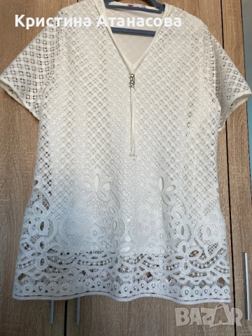 Уникална блуза бяла, цялата от бродерия - 2XL, снимка 2 - Туники - 52399322