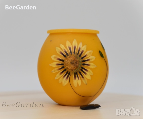 Ръчно изработено бурканче от пчелен восък с пчелен мед, снимка 5 - Пчелни продукти - 43761816