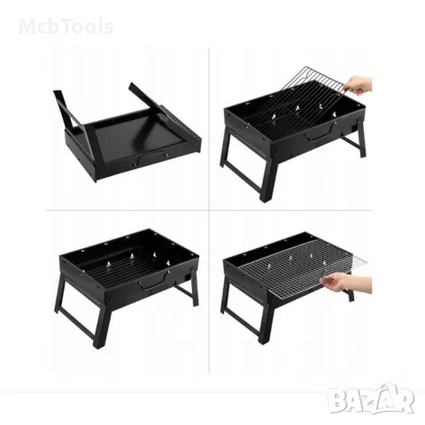 Скара на дървени въглища, BBQ 35x26x20cm, Черна сгъваема преносима, снимка 5 - Барбекюта - 47858937