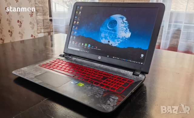 Продавам лаптоп HP StarWars/FullHDмат15.6сКам/4х2.3GhzThr/ssd512gb/8gb/nVidia940m/Св.Клав/НоваБат/Пр, снимка 1