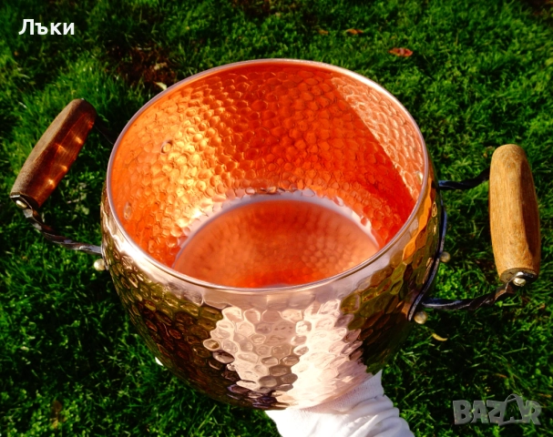 Кована медна тенджера с капак,чиста червeна мед 6 литра, 1.1 кг., снимка 8 - Антикварни и старинни предмети - 52496793