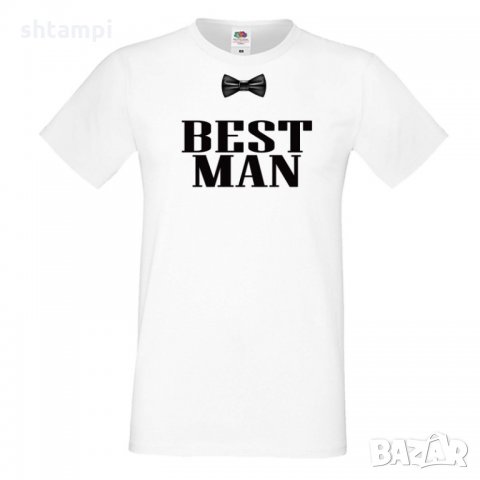 Мъжка тениска за ергенско парти BEST MAN bowtie за КУМ с папионка, снимка 1 - Тениски - 33018300