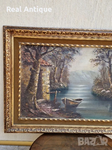 Уникална голяма антикварна майсторска авторска картина масло върху платно , снимка 5 - Антикварни и старинни предмети - 51179696