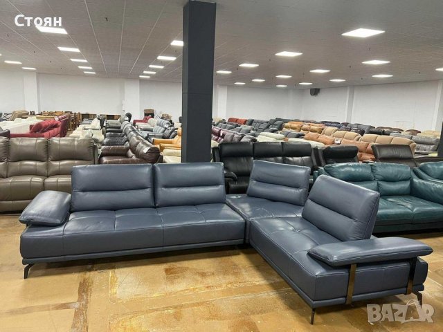 Син кожен ъглов диван "ARTEMIS" с електрически облегалки, снимка 1 - Дивани и мека мебел - 39944877