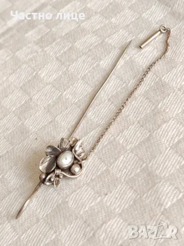 Сребърна Авторска Брошка с Перла, снимка 2 - Колиета, медальони, синджири - 49435830