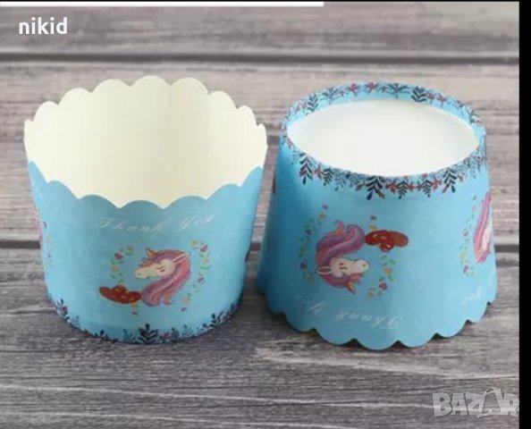 10 бр сини Еднорог Картонени хартиени кошнички КъпкейК капсули поставки чашки за мъфини кексчета, снимка 2 - Други - 32306262