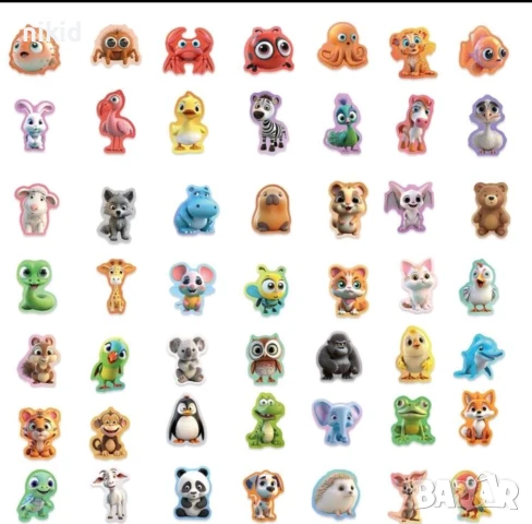 50 бр животни пъстри цветове самозалепващи лепенки стикери украса картонена торта, снимка 4 - Други - 51268530