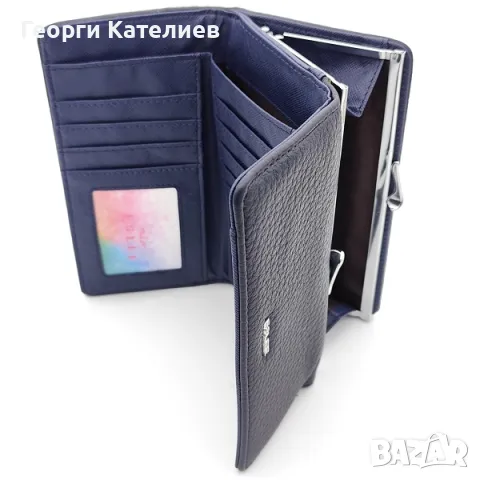 Дамско портмоне с много прегради в тъмно синьо с голям монетник, снимка 2 - Портфейли, портмонета - 48175228