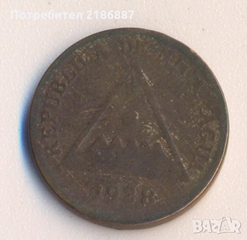 Никарагуа 1 центаво 1928 година, снимка 2 - Нумизматика и бонистика - 28511428