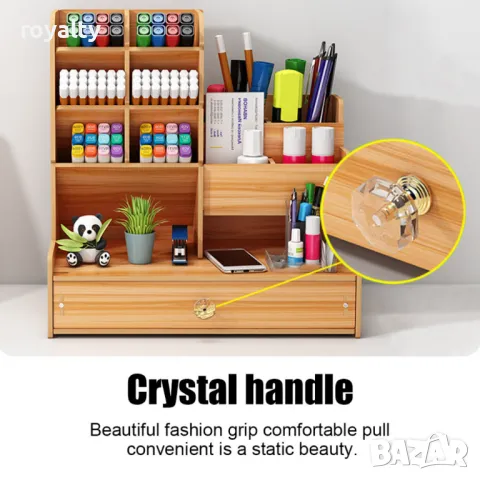 Дървен органайзер за бюро с чекмедже и многосекционно съхранение, снимка 3 - Декорация за дома - 49002543