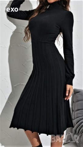 Черна рокля, Миди черна рокля, Пролетно - есенна рокля, Елегантна черна рокля , снимка 3 - Рокли - 43367922