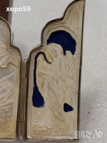 Сребърна икона триптих със седеф/сребро 84 Русия, снимка 5 - Икони - 52583957