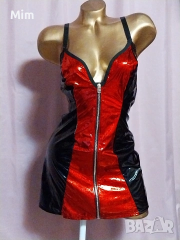 4XL Червена лачена рокля с цип по цялата дължина 