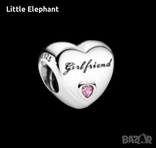 Сребърен елемент Пандора,сърце"Girlfriend"/нов, снимка 1 - Колиета, медальони, синджири - 44041820