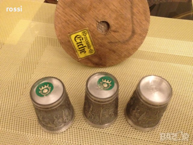 Нов! Старинен немски комплект за ракия калай дърво, чаши чаша, снимка 6 - Сервизи - 43064466