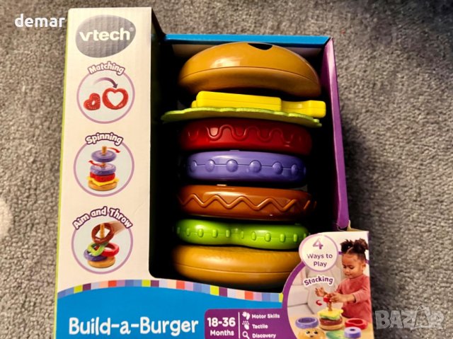 VTech Baby Бургер играчка за подреждане и сортиране с 6 парчета храна за малки деца, снимка 6 - Образователни игри - 43948674