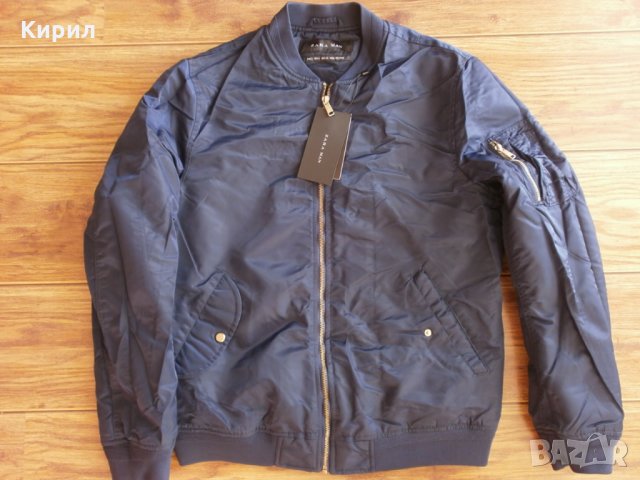 L Zara Men Bomber Jacket With back slogan, снимка 4 - Якета - 28917127