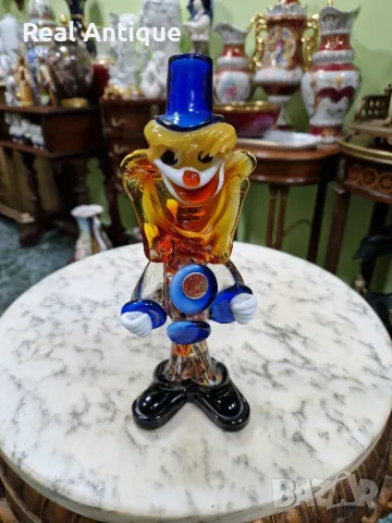 Чудесна антикварна италианска стъклена фигура статуетка клоун Мурано , снимка 3 - Колекции - 50070568