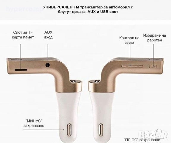 Трансмитер за автомобил, 12-24V, Блутут, FM,USB, AUX, Амперметър,Слот карта, Зареждане на телефон, снимка 4 - Аксесоари и консумативи - 36459291