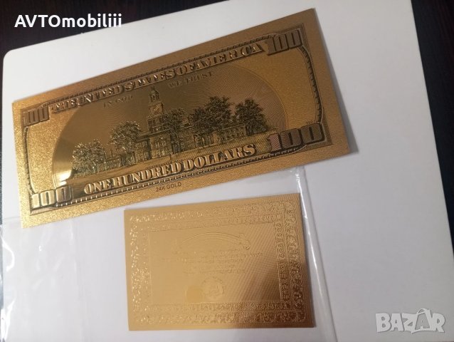 Позлатена с 24 карата злато релефна банкнота 100 долара със сертификат, снимка 7 - Нумизматика и бонистика - 51375911