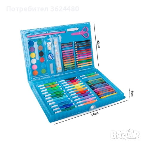 Арт Комплект за Деца 86 бр. Син Куфар с Дизайн Космонавт 4730, снимка 4 - Рисуване и оцветяване - 52541517