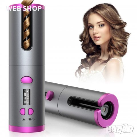 2в1 Безжична керамична маша за коса и външна батерия за телефон Cordless Automatic Curler