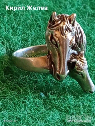 Сребърен пръстен с фигурално изображение Кобила с малко конче ювелирна изработка 38466, снимка 3 - Пръстени - 52925597