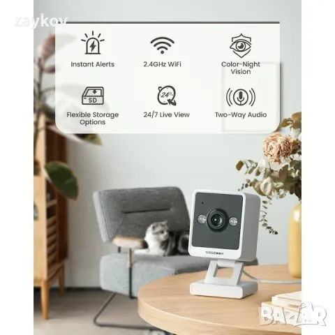 Вътрешна камера за сигурност VeeZoom, 2K, 3MP, WiFi, снимка 2 - IP камери - 48396512