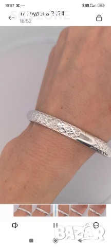 Сребърна гривна с диамантено шлифоване, снимка 11 - Гривни - 52411027